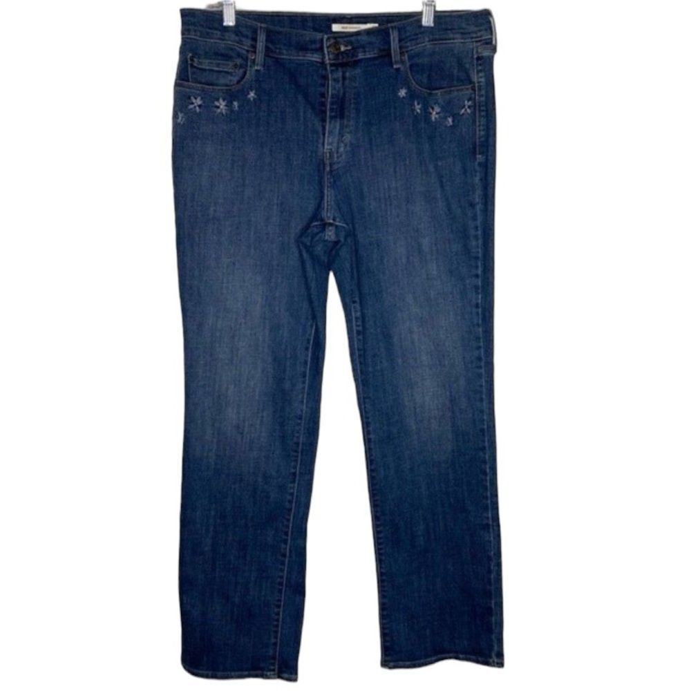 Levi's Blue Denim 505 Straight Floral Embroidered 5 Pockets Stretch Jeans 32